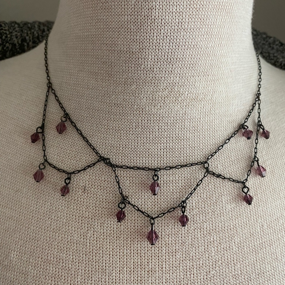 Amethyst Bead Drop Necklace